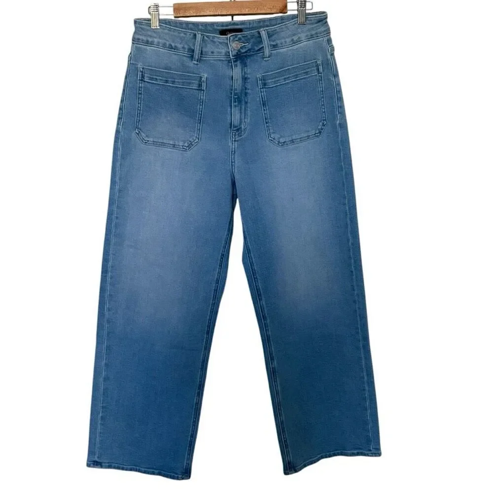 Quince Bella Stretch Patch Pocket Light Wash Jeans Size 31 Wide Leg - Picture 2 of 7